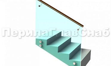 Ограждение с деревянным поручнем на выносе на точечном креплении на лестнице купить в Краснодаре