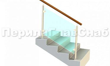 Ограждение с деревянным поручнем с зажимными стеклодержателями и стойками купить в Краснодаре