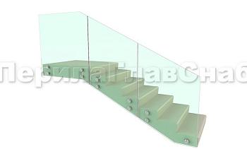 Ограждение для лестницы на несущем стекле с точечным креплением в торец для крыльца в Краснодаре. Готовые проекты ПерилаГлавСнаб