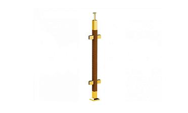 Готовая стойка 40х40х950 мм, деревянная, со вставками из нержавеющей стали 2х100 мм с 4 зажимными стеклодержателями, под золото k740-3-G купить в Краснодаре