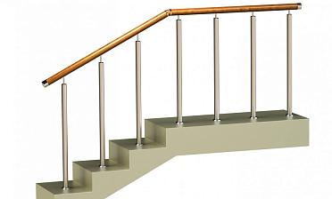 Ограждения со стойками в каждую ступень с круглым деревянным поручнем без ригелей купить в Краснодаре