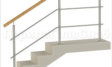 Два ригеля на сварке, квадратный деревянный поручень и круглые стойки купить в Краснодаре