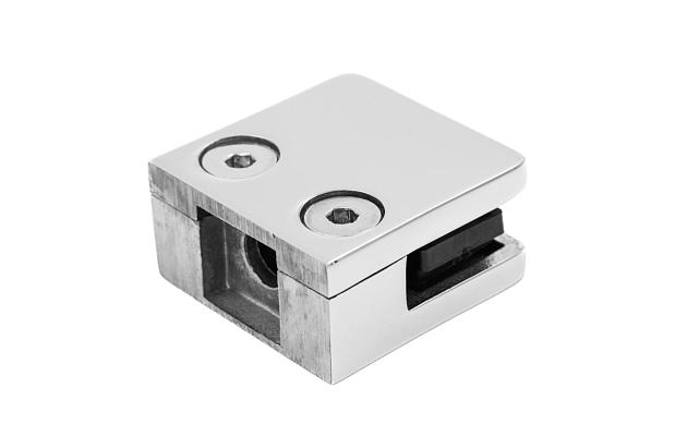 Стеклодержатель литой квадратный с вставками под стекло 8-10 мм, 4+4, на плоскость 41х22х42, полированный (AISI 304) k003-10