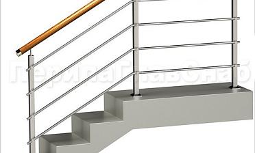 Четыре ригеля на держателях, круглый деревянный поручень и квадратные стойки купить в Краснодаре