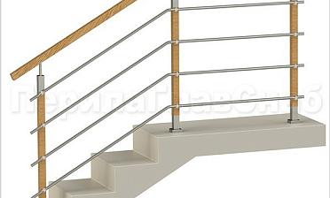 Четыре ригеля на держателях, квадратный деревянный поручень и стойки с деревянными вставками купить в Краснодаре