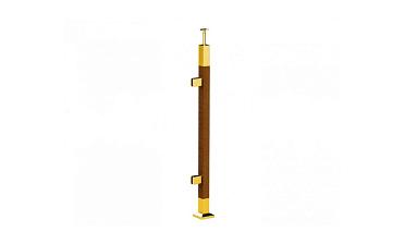 Готовая стойка 40х40х950 мм, деревянная, со вставками из нержавеющей стали 2х100 мм с 2 зажимными стеклодержателями, под золото k740-4-L-G купить в Краснодаре