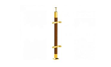 Готовая стойка 40х40х950 мм, деревянная, со вставками из нержавеющей стали 2х100 мм с 2 пластинчатыми стеклодержателями, под золото k740-2-G купить в Краснодаре