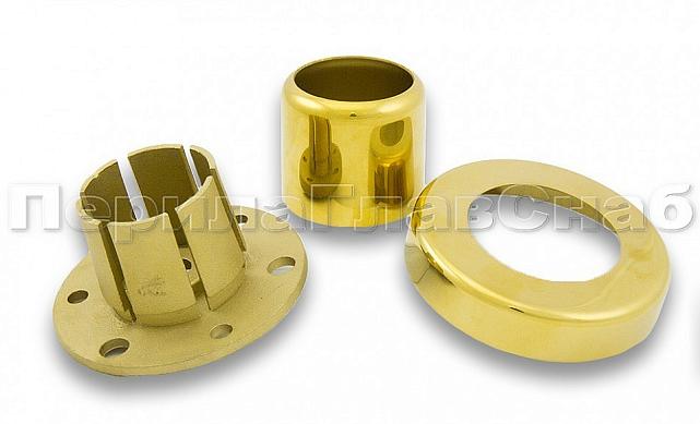 Цанга под трубу Ø38.1 мм, полированная #600, AISI 304, 3 отв. Ø7 мм, 3 отв. Ø9 мм, под золото Фk026-88