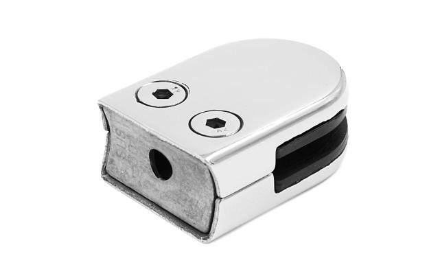 Стеклодержатель штампованный под стекло 8 мм (4+4 мм), под стойку Ø38.1 мм 40х24х55, полированный (AISI 304) k038