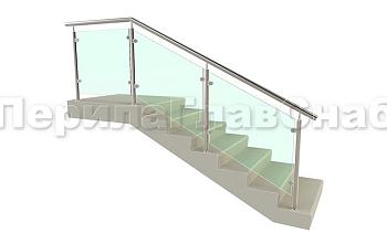 Ограждение для лестницы из нержавейки с зажимными стеклодержателями для крыльца в Краснодаре. Готовые проекты ПерилаГлавСнаб