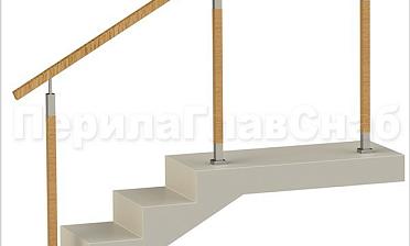 Нержавеющие ограждения без ригелей с квадратным деревянным поручнем и стойками с деревянными вставками купить в Краснодаре