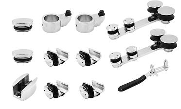 Комплект раздвижной системы для стеклянных дверей, AISI 304, полированный t406 купить в Краснодаре