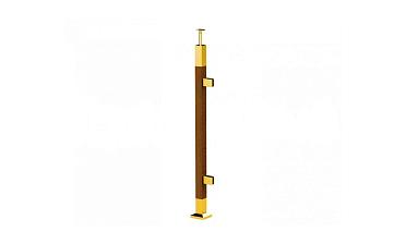 Готовая стойка 40х40х950 мм, деревянная, со вставками из нержавеющей стали 2х100 мм с 2 зажимными стеклодержателями, под золото k740-4-R-G купить в Краснодаре