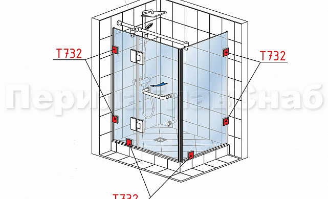 Коннектор для душевой кабины стена-стекло 90° 45х45 мм латунь-хром, полированный t732 PC 2 Коннектор для душевой кабины стена-стекло 90° 45х45 мм латунь-хром, полированный t732 PC 2