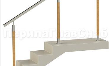 Нержавеющие ограждения без ригелей с квадратным поручнем и стойками с деревянными вставками купить в Краснодаре