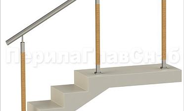 Нержавеющие ограждения без ригелей с круглым поручнем и стойками с деревянными вставками купить в Краснодаре