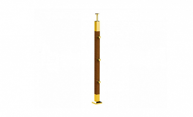 Готовая стойка 40х40х950 мм, деревянная, со вставками из нержавеющей стали 2х100 мм с 3 ригеледержателями k740-1-G