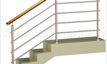 Четыре ригеля на держателях, круглый деревянный поручень и круглые стойки купить в Краснодаре