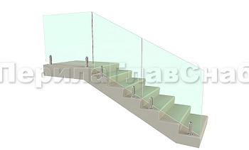 Цельностеклянное лестничное ограждение на министойках из нержавеющей стали для крыльца в Краснодаре. Готовые проекты ПерилаГлавСнаб