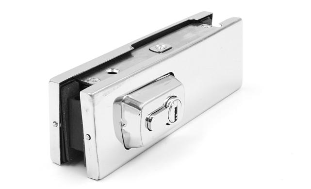 Замок для стеклянной двери угловой с круглым ригелем комплект, шлифованный t150 SSS 2