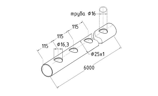 Труба AISI 304 25х1х6000, с перфорацией под  Ø16, 90°, GRIT 600 837-4 2