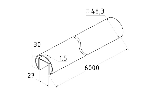 Труба Ø48.3 мм, с пазом 27х30 мм под стекло, полированная (AISI 304) k822-3 2 Труба Ø48.3 мм, с пазом 27х30 мм под стекло, полированная (AISI 304) k822-3 2