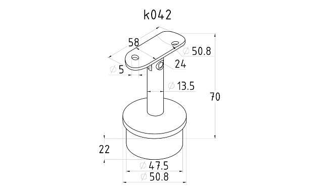 Наконечник палец на стойку Ø50.8х1.5 мм с регулируемым ложементом под поручень Ø50.8 мм, литой, полированный, нержавеющий AISI 304 k042 2 Наконечник палец на стойку Ø50.8х1.5 мм с регулируемым ложементом под поручень Ø50.8 мм, литой, полированный, нержавеющий AISI 304 k042 2