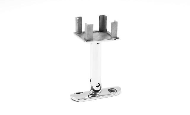 Наконечник палец на стойку из профильной трубы 40х40 мм, с регулируемым ложементом под поручень Ø50.8 мм, полированный, литой, облегченный нержавеющий AISI 304 k239-3 5