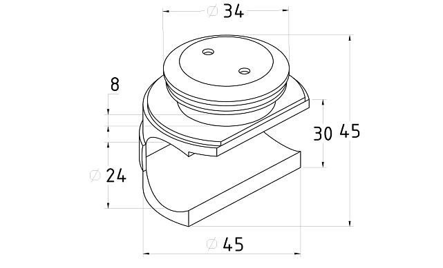 Крепление трека к стеклу, без зенковки, под 25 трубу t831 PSS 2