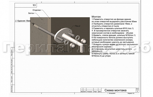 Комплект фурнитуры для козырька 1500х2800 (на вантах/тягах) k671-15-28 4