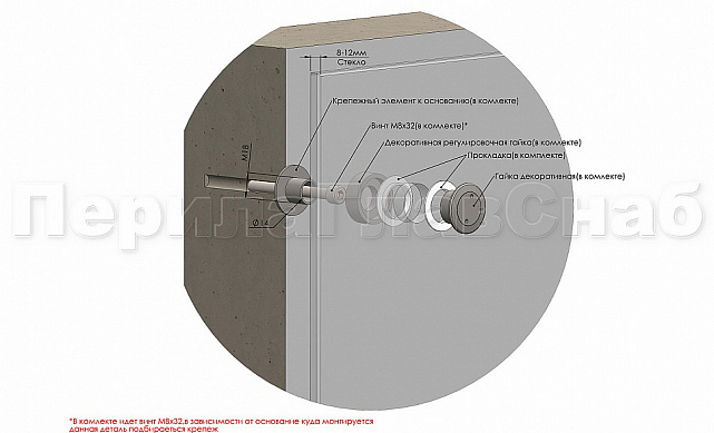 Точечный стеклодержатель Ø36x28, регулируемый, для стеклянных стен, под стекло 8-12 мм, AISI 304, полированный k084-2 2