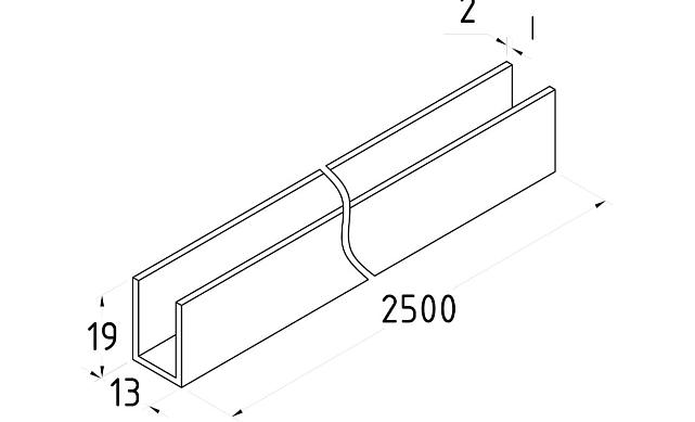 П-образный профиль 19x13, L=2500, алюминий шлифованный t756-4-2500 ALS 3