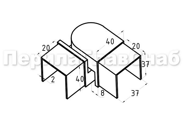 Отвод для поручня с пазом 40х40 мм, шарнирный, полир., (AISI 304) k546-2 2