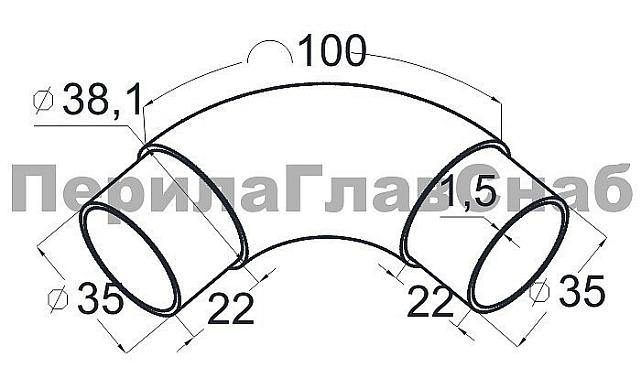 Отвод поручня под Ø38.1х110х1.5 мм, 90°, литой, полированный 600 Grit, с двумя установочными кольцами, (AISI 316) k059-4 2