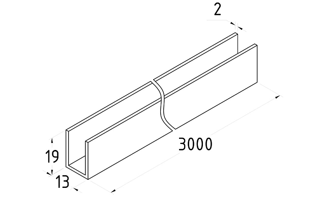 П-образный профиль 19x13, L=3000, алюминий шлиф t756-4-3000 ALS 3