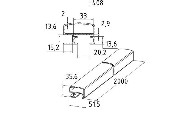 Трек для раздвижной системы на G-профиле, длина 2000мм t408 3
