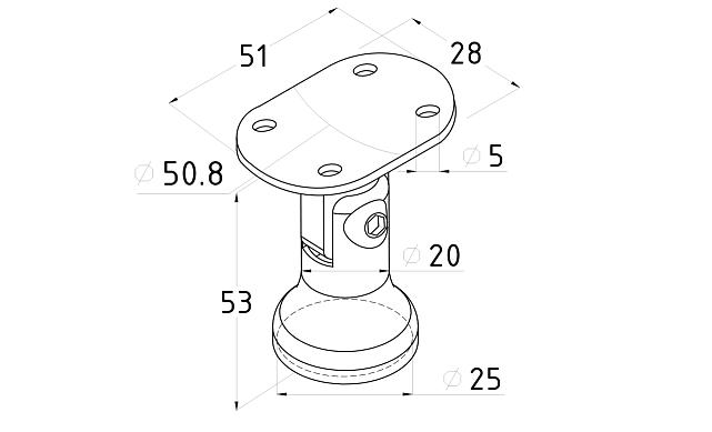 Наконечник стойки "колокольчик" на плоскость, с ложе под Ø50.8 мм, литой, полированный (aisi 304) k203-2  2