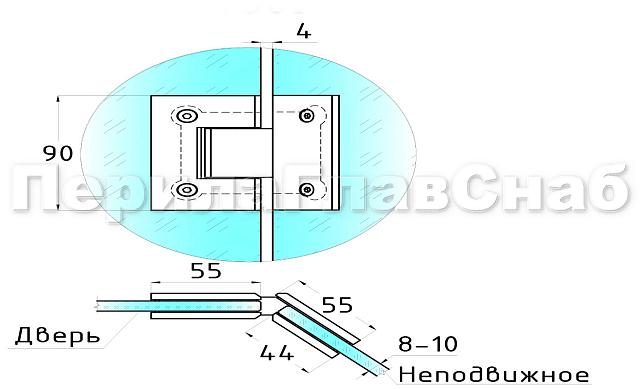 Петля для душевой кабины стекло-стекло 135° 90х55 мм AISI 304 полированная t302-2 PSS 3