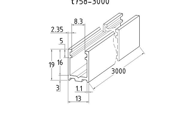 П-образный профиль 19x13, L=3000, под стекло 8 мм, черный матовый t758-3000 BL  2
