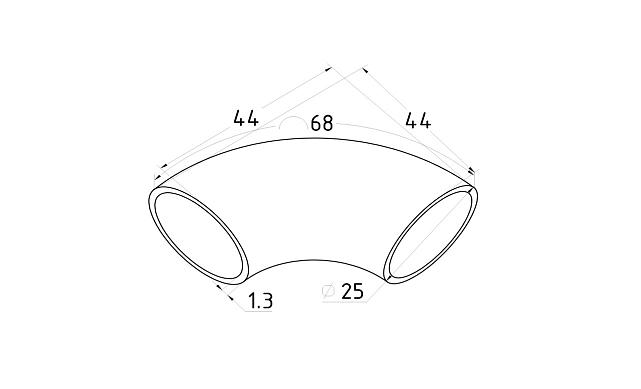 Отвод поручня под сварку Ø25.4 мм, 90°, полированный, (AISI 201) k347-3 2 Отвод поручня под сварку Ø25.4 мм, 90°, полированный, (AISI 201) k347-3 2