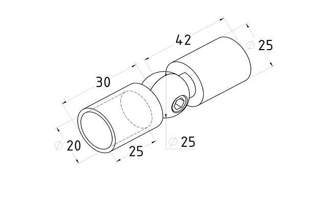 Соединитель трубы 19 мм, шарнирный, нержавеющая сталь AISI 304, полированная t915 PSS 2