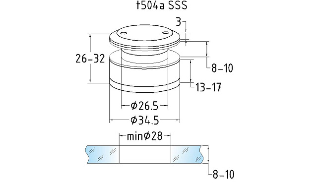Точечный стеклодержатель 14-16 мм, регулируемый, без зенковки, для стекла 8-10 мм t504A SSS 2 Точечный стеклодержатель 14-16 мм, регулируемый, без зенковки, для стекла 8-10 мм t504A SSS 2