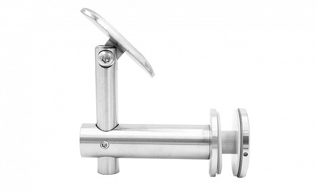 Выносной держатель поручня на стекло 8-20 мм, регулируемый, с ложементом, шлифованный, (AISI 304) k241 5 Выносной держатель поручня на стекло 8-20 мм, регулируемый, с ложементом, шлифованный, (AISI 304) k241 5