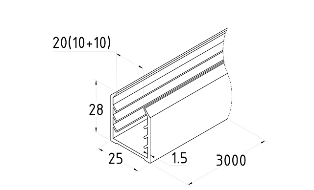 Уплотнитель в поручень с пазом 27х30 для стекла 10+10мм, EPDM СЕРЫЙ Фk308-G 3 Уплотнитель в поручень с пазом 27х30 для стекла 10+10мм, EPDM СЕРЫЙ Фk308-G 3