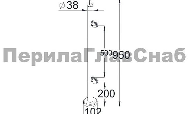 Стойка круглая Ø38.1: 2 литых зажимных стеклодержателя, под стекло 8-10 мм, полированная, высота 950 мм (AISI 304) k722-L 3
