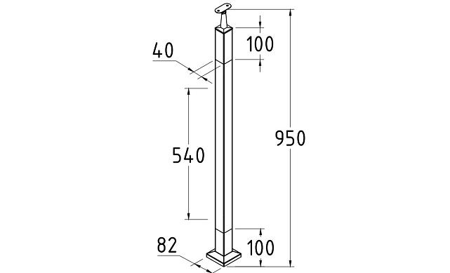 Готовая стойка 40х40х950 мм, деревянная нелакированная, дуб, с лежементом под плоскость, со вставками из нержавеющей стали 2х100 мм k740-12 4