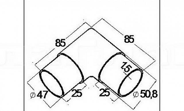 Угольник Ø50.8 мм, полированный, (AISI 304) k280 2 Угольник Ø50.8 мм, полированный, (AISI 304) k280 2