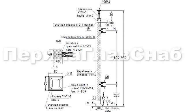 Готовая стойка 40х40х950 мм, деревянная, со вставками из нержавеющей стали 2х100 мм с 2 зажимными стеклодержателями k740-4-R 2 Готовая стойка 40х40х950 мм, деревянная, со вставками из нержавеющей стали 2х100 мм с 2 зажимными стеклодержателями k740-4-R 2